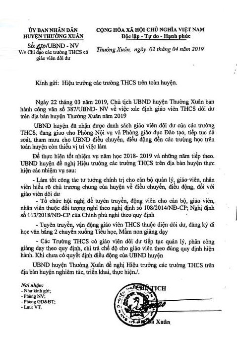 Công văn của UBND huyện Thường Xuân, ngày 2/4/2019 Công văn của UBND huyện Thường Xuân, ngày 2/4/2019