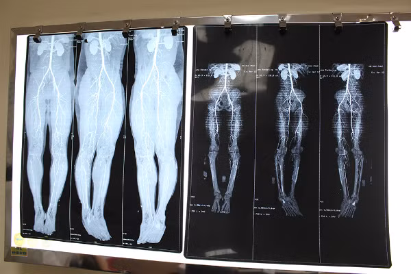 Ảnh chụp phim tắc động mạch chi dưới của bệnh nhân.