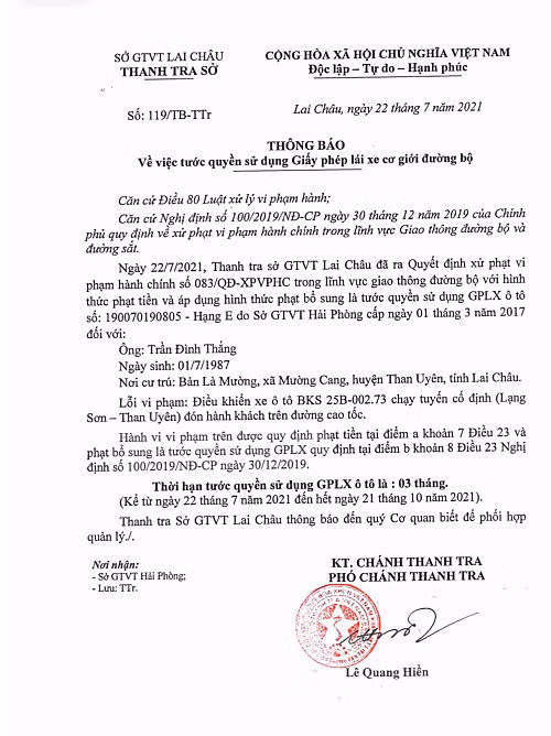 tước giấy phép lái xe