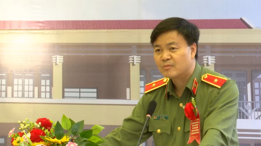 Thiếu tướng Nguyễn Ngọc Vân -Giám đốc Công an tỉnh Sơn La phát biểu tại lễ khởi công
