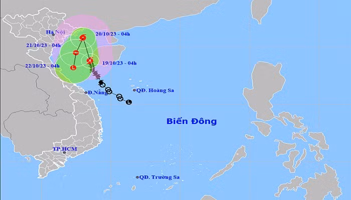 Vị trí và đường đi của bão số 5. (Ảnh: NCHMF)