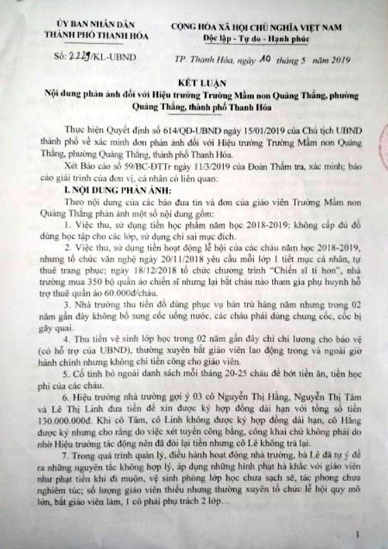 Kết luận của Thanh tra TP Thanh Hóa Kết luận của Thanh tra TP Thanh Hóa
