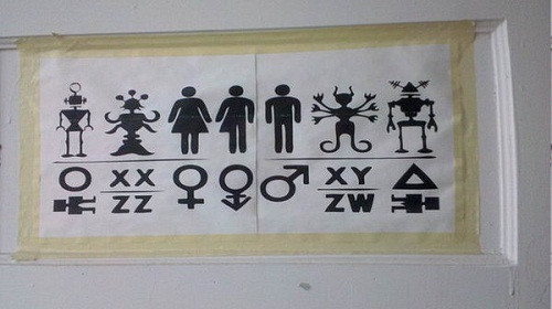 Nhà vệ sinh dành cho tất cả mọi người, kể cả robot và người ngoài hành tinh. Nhà vệ sinh dành cho tất cả mọi người, kể cả robot và người ngoài hành tinh.