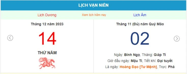 Lịch âm hôm nay - Xem lịch âm ngày 14/12