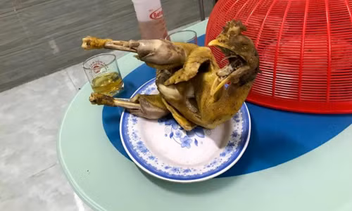 Con gà luộc quá lâu nên bị bong tróc hết da. Ảnh: Facebook Nguyễn Thảo