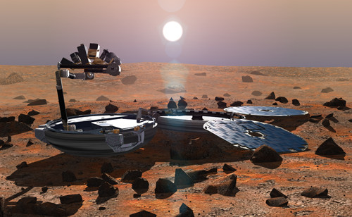 Mô phỏng Beagle 2 trên bề mặt sao Hỏa. 