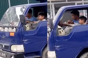  Hình ảnh cháu bé 10 tuổi lái xe trên phố. Ảnh cắt từ Clip 