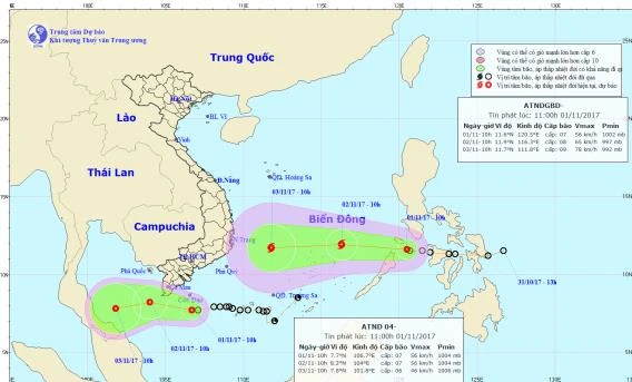  Hướng đi và vị trí của bão cập nhật lúc 11 giờ của Trung tâm khí tượng thủy văn Trung ương.