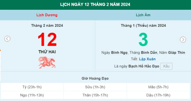 Lịch âm hôm nay - Xem lịch âm ngày 12/2