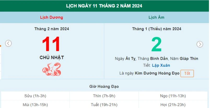 Lịch âm hôm nay - Xem lịch âm ngày 11/2