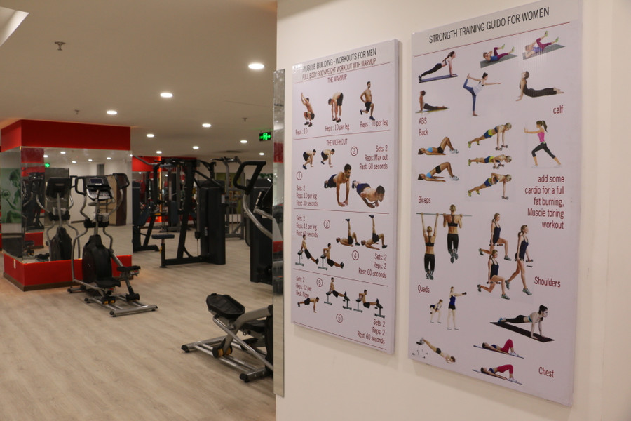 Phòng GYM của HIU với trang thiết bị hiện đại, giúp sinh viên rèn luyện thể chất toàn diện