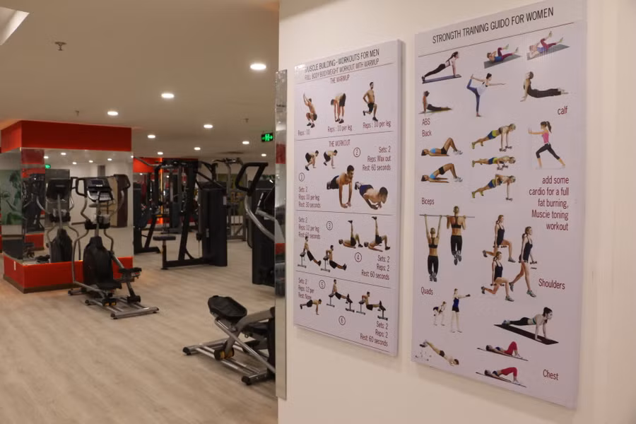 Phòng GYM của HIU với trang thiết bị hiện đại, giúp sinh viên rèn luyện thể chất toàn diện