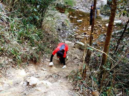 Một bạn nữ quyết tâm về đích bằng chính đôi chân mình mà không nhờ trợ giúp. leo-fansipan-bang-chan-khi-dan-tinh-no-nuc-leo-cap-2