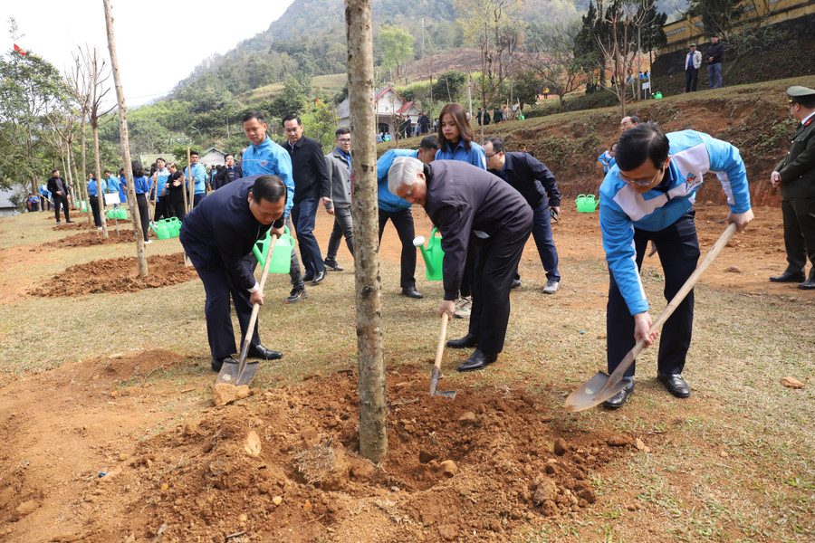 Các đại biểu trồng cây xanh.