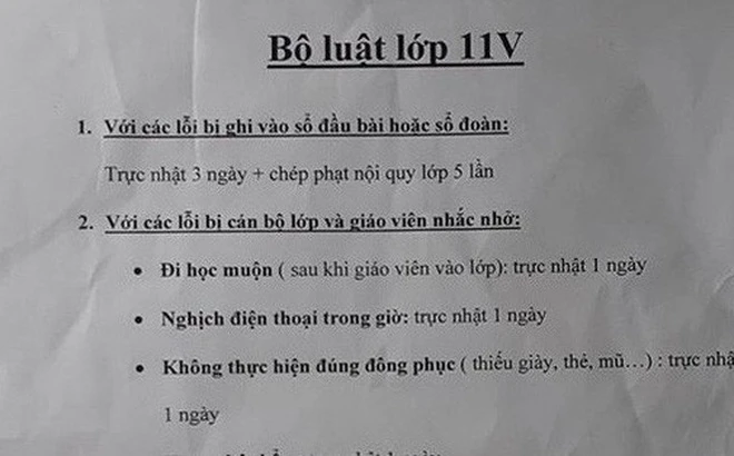 Bản nội quy lớp học khó đỡ của cô giáo.