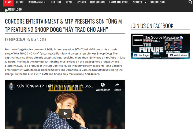 Tạp chí The Source (Mỹ) chuyên về Hiphop dành cho MV "Hãy trao cho anh" nhiều lời khen ngợi.