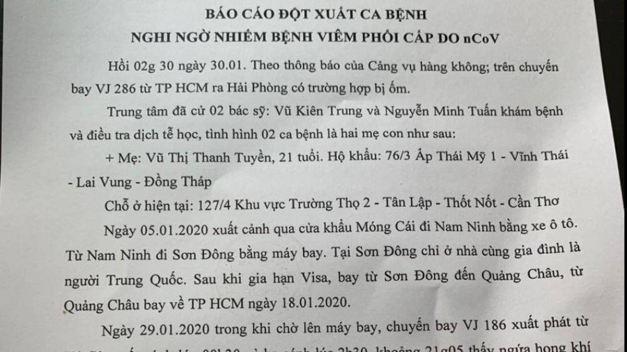 Phát hiện 2 mẹ con nghi mắc virus Corona vừa xuống sân bay Cát Bi,Hải Phòng