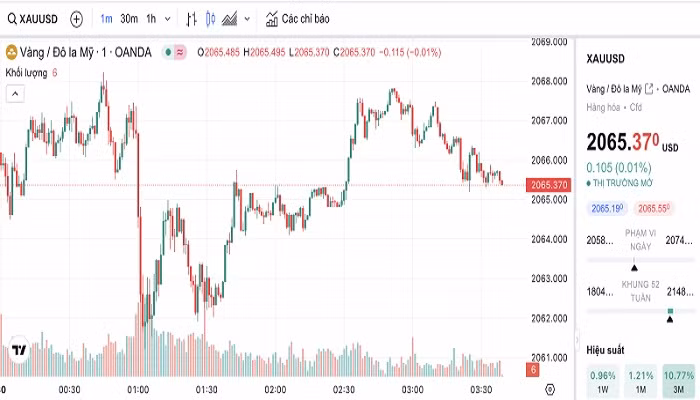 Biểu đồ biến động giá vàng trong 24 giờ qua
