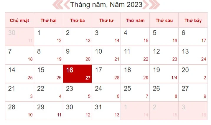 Xem lịch âm ngày 17/5/2023