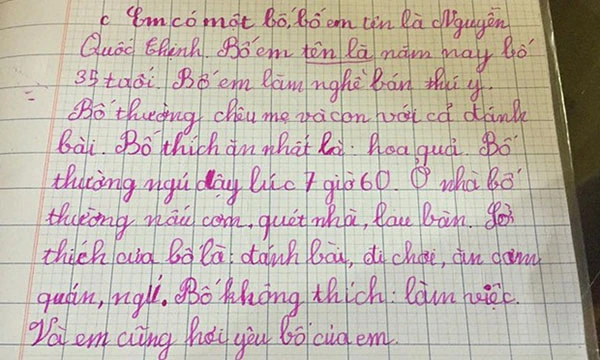 Bố cô bé này được em miêu tả không thích làm việc và em thì chỉ "hơi yêu bố" thôi.