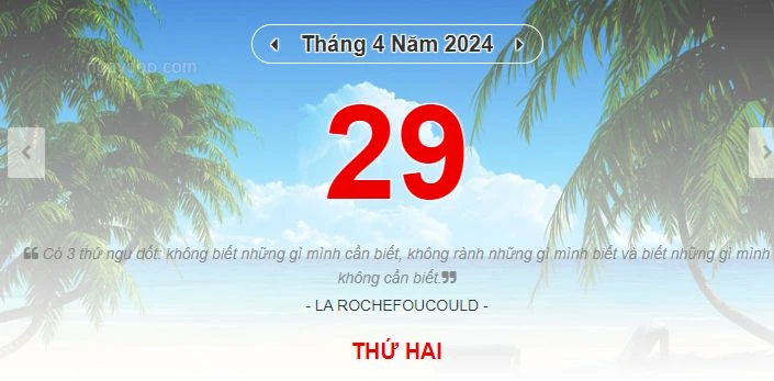 Lịch âm hôm nay - Xem lịch âm ngày 29/4