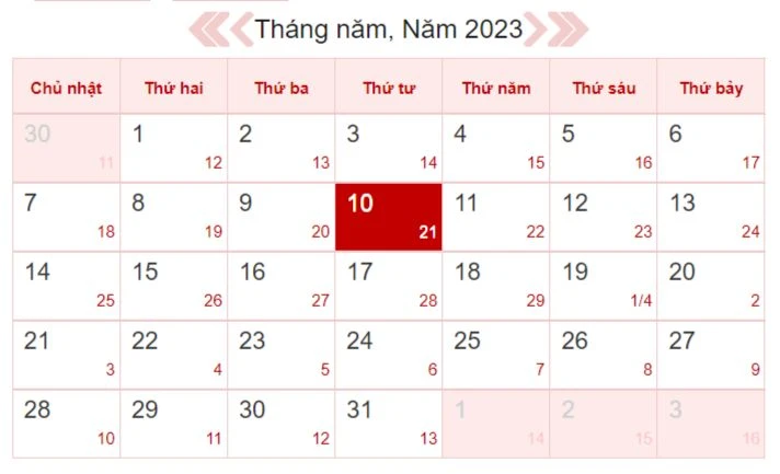 Xem lịch âm ngày 10/5/2023