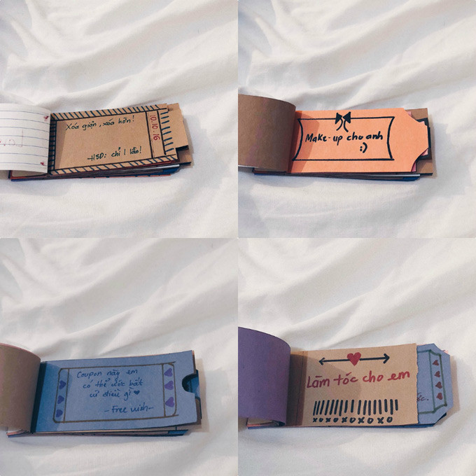 Love Coupons là món quà bạn trai tự vẽ, trang trí để tặngNgọc. Love Coupons là món quà bạn trai tự vẽ, trang trí để tặng cho Ngọc.