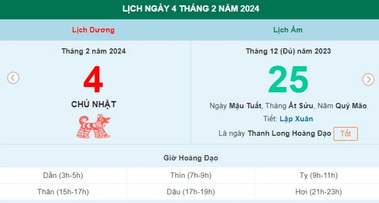 Lịch âm hôm nay - Xem lịch âm ngày 4/2