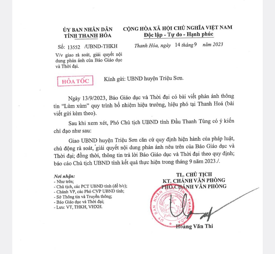 Thanh Hoá chỉ đạo làm rõ nội dung Báo GD&amp;TĐ phản ánh. (Ảnh: NT)