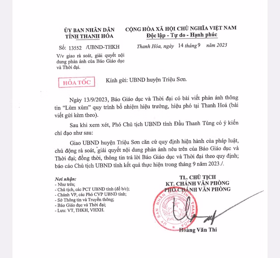 Thanh Hoá chỉ đạo làm rõ nội dung Báo GD&TĐ phản ánh. (Ảnh: NT) Thanh Hoá chỉ đạo làm rõ nội dung Báo GD&TĐ phản ánh. (Ảnh: NT)