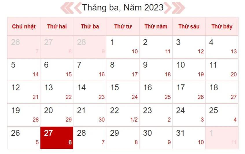 Xem lịch âm hôm nay 27/3: Xuất hành giờ nào thì tốt?