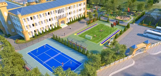 Khuôn viên trường rộng, thoáng mát, tạo sân chơi thoải mái nhất mỗi khi trẻ đến trường.