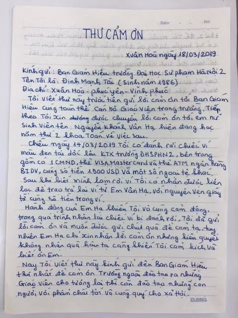 Lá thư của anh Tài gửi đến nhà trường
