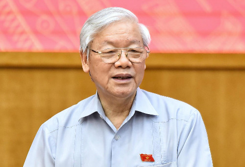 Tổng bí thư Nguyễn Phú Trọng tại cuộc tiếp xúc cử tri sáng 13/5. Ảnh: Giang Huy