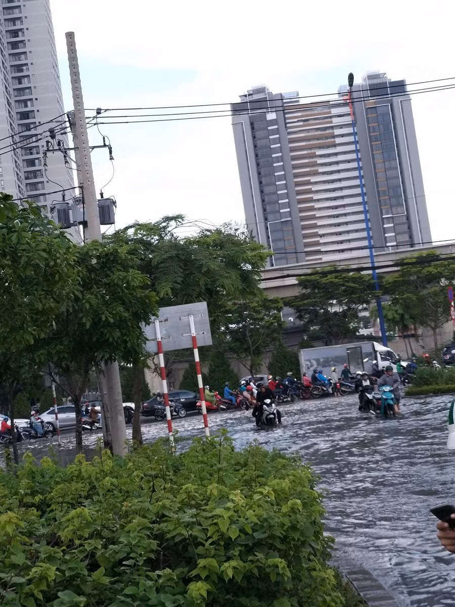 Sáng 1/10, khu vực dân cư An Phú (Quận 2) vẫn lênh láng nước.