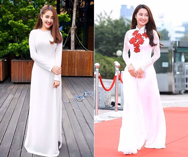 Ngay cả khi chọn áo dài dự sự kiện, nữ diễn viên vẫn trung thành với gam màu yêu thích.