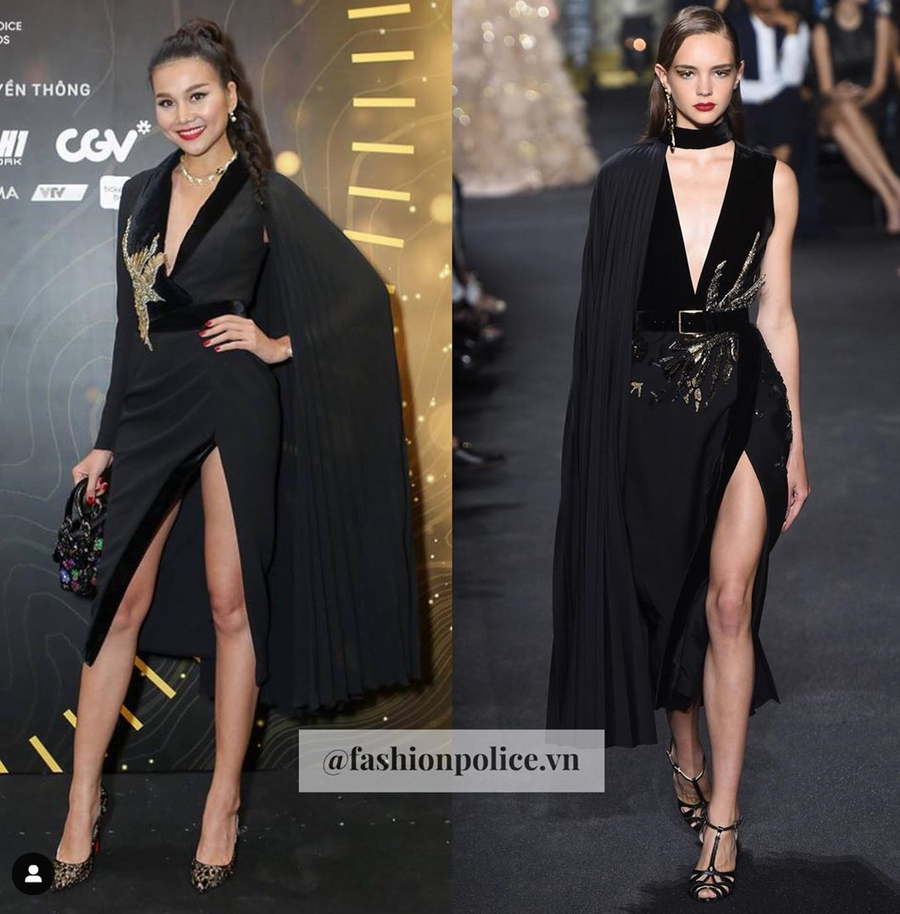 Mẫu Lê Thanh Hòa (trái) và Elie Saab (phải). Mẫu Lê Thanh Hòa (trái) và Elie Saab (phải).