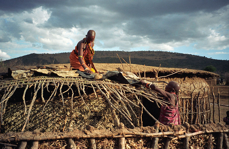 Phụ nữ Maasai chịu trách nhiệm dựng nhà Phụ nữ Maasai chịu trách nhiệm dựng nhà