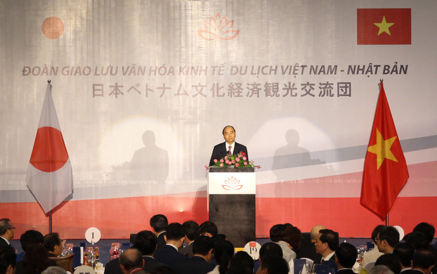 Thủ tướng Nguyễn Xuân Phúc phát biểu tại đêm giao lưu Việt Nam- Nhật Bản.