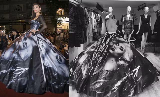 Nếu tuần trước Hoàng Thuỳ cũng “quét sạch” thảm đỏ bằng bộ đầm đồ sộ, thì tuần này, ngôi vị nữ hoàng chính thức thuộc về Võ Hoàng Yến. Chân dài diện thiết kế ấn tượng mang đậm dấu ấn cá nhân, với phần chân dung được in dày đặc ở chân váy.