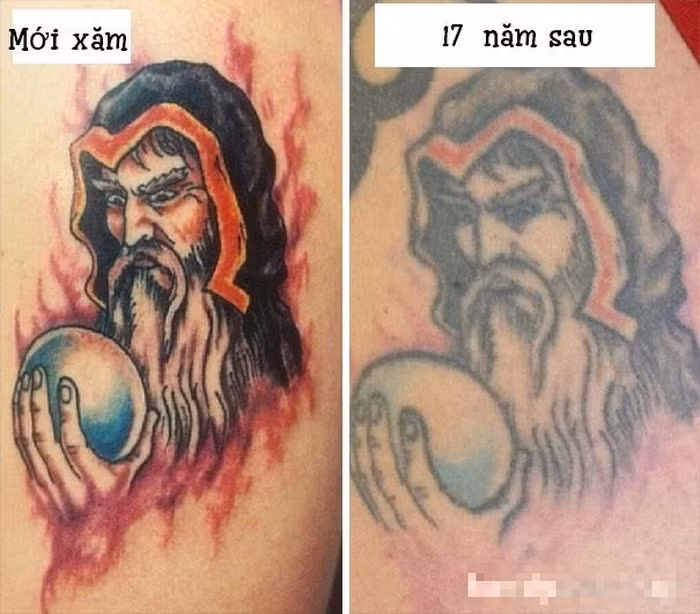 Hình xăm mờ nhạt đi nhiều.