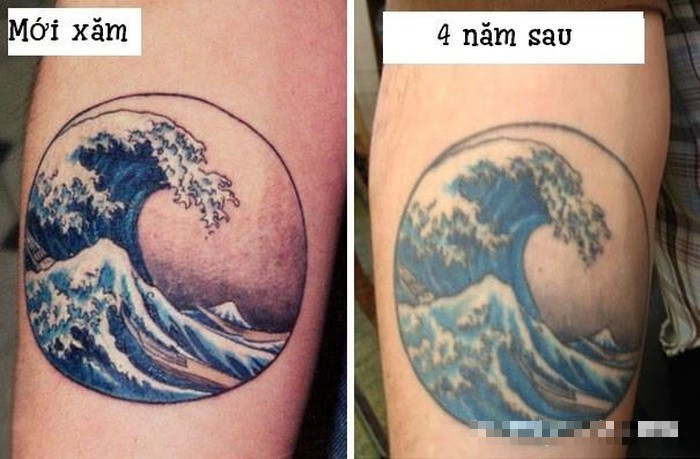 Từ một hình xăm rõ nét sau 4 năm đã bị phai màu.