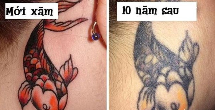 Hình xăm con cá sinh động, bắt mắt cũng phai mờ theo năm tháng.