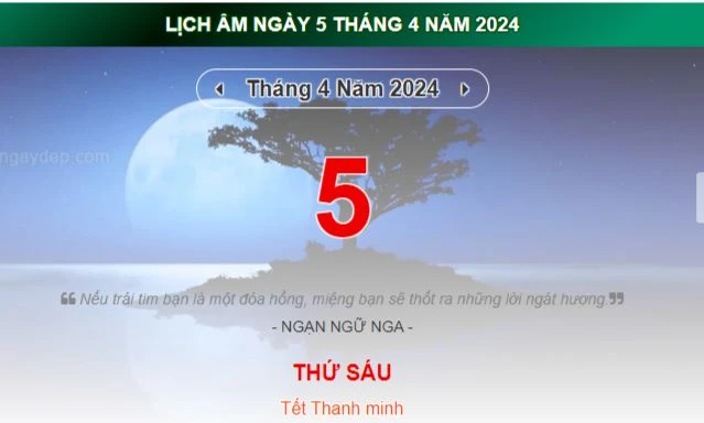 Lịch âm hôm nay - Xem lịch âm ngày 5/4