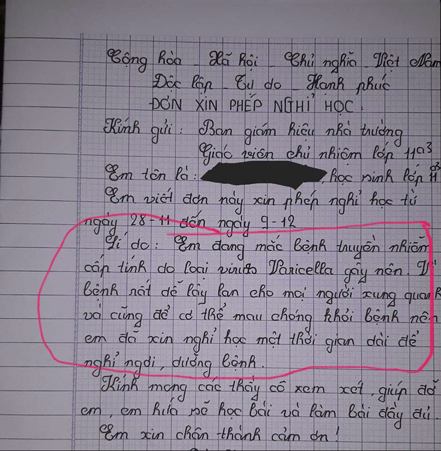 Khi bạn viết đơn xin nghỉ học nhưng lại là dân chuyên Sinh thích văn vẻ. (Ảnh: Hàm Nguyệt Hy)