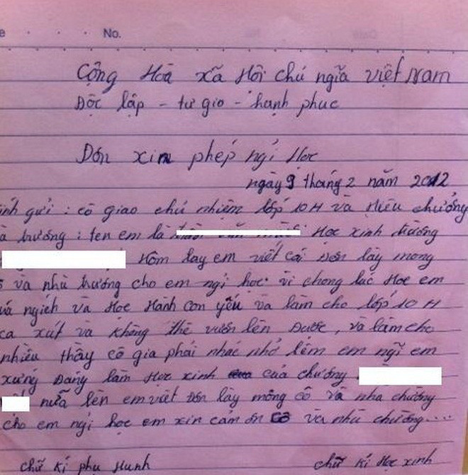 Một số đơn xin nghỉ học hài hước khác.