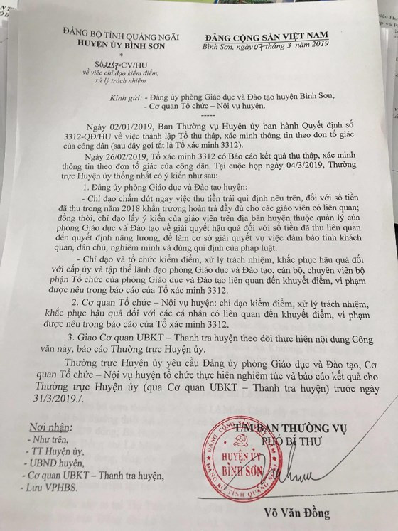 Công văn chỉ đạo xử lý sự việc của Huyện ủy Bình Sơn. Công văn chỉ đạo xử lý sự việc của Huyện ủy Bình Sơn.