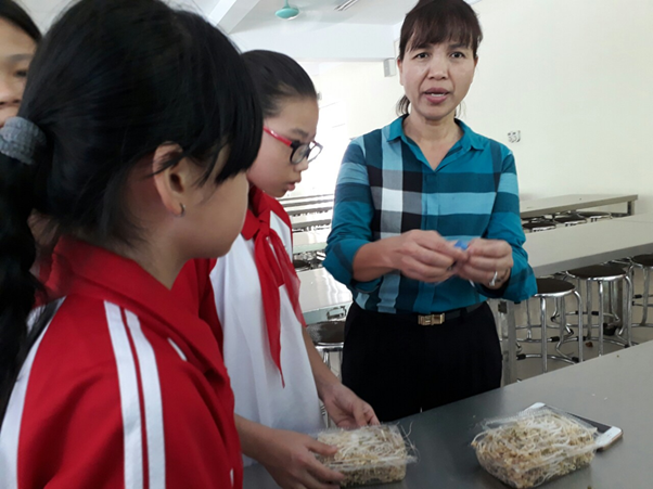 Cô Hiệu trưởng Đoàn Thị Oanh trực tiếp hướng dẫn các bạn học sinh Cô Hiệu trưởng Đoàn Thị Oanh trực tiếp hướng dẫn các bạn học sinh