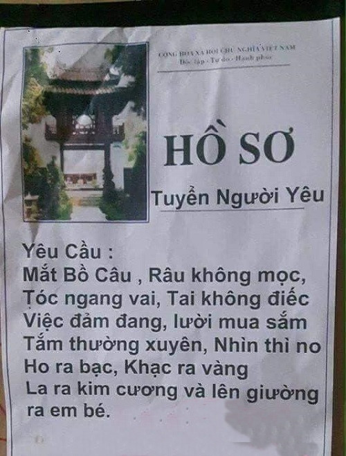 Hồ sơ tuyển người yêu. Hồ sơ tuyển người yêu.