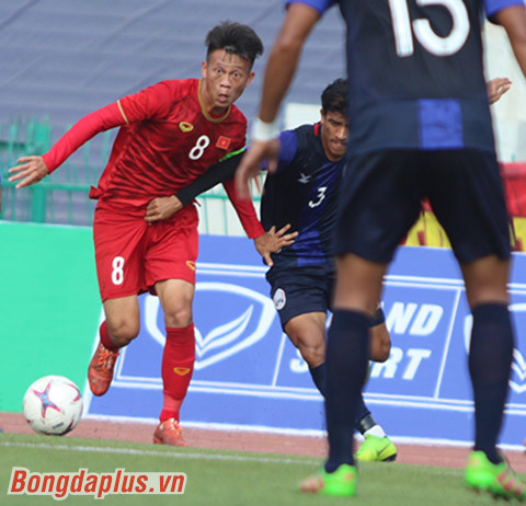 Thanh Sơn (ảnh) cùng với Hoàng Đức đá cặp tiền vệ trung tâm ở U23 Việt Nam - Ảnh: Trí Công